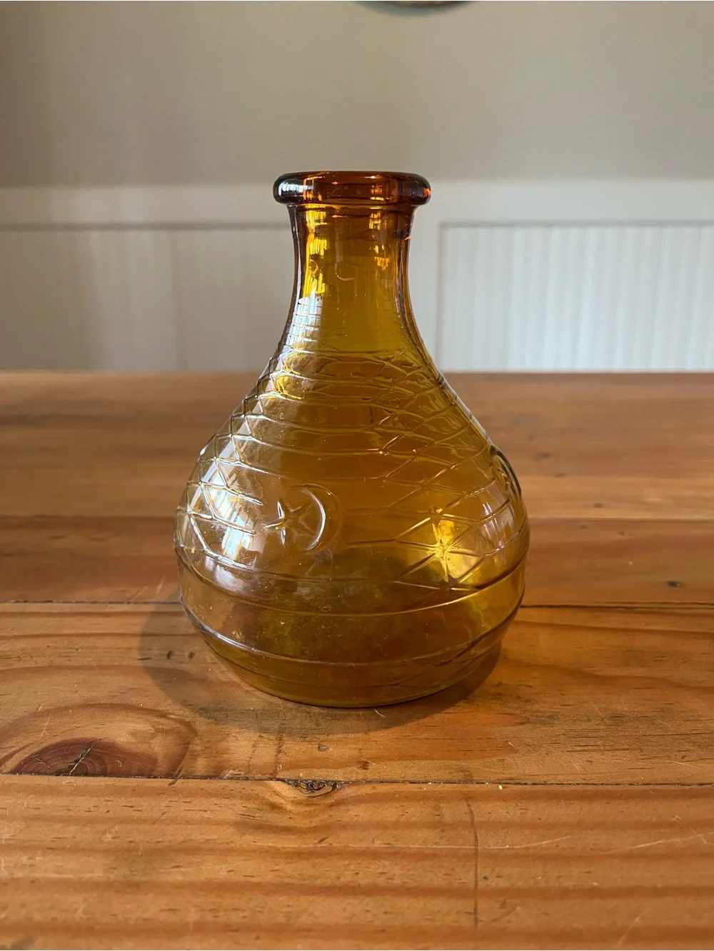 Vintage Owens Illinois Glass Bagdad Moon and Star Amber Glass Bottle